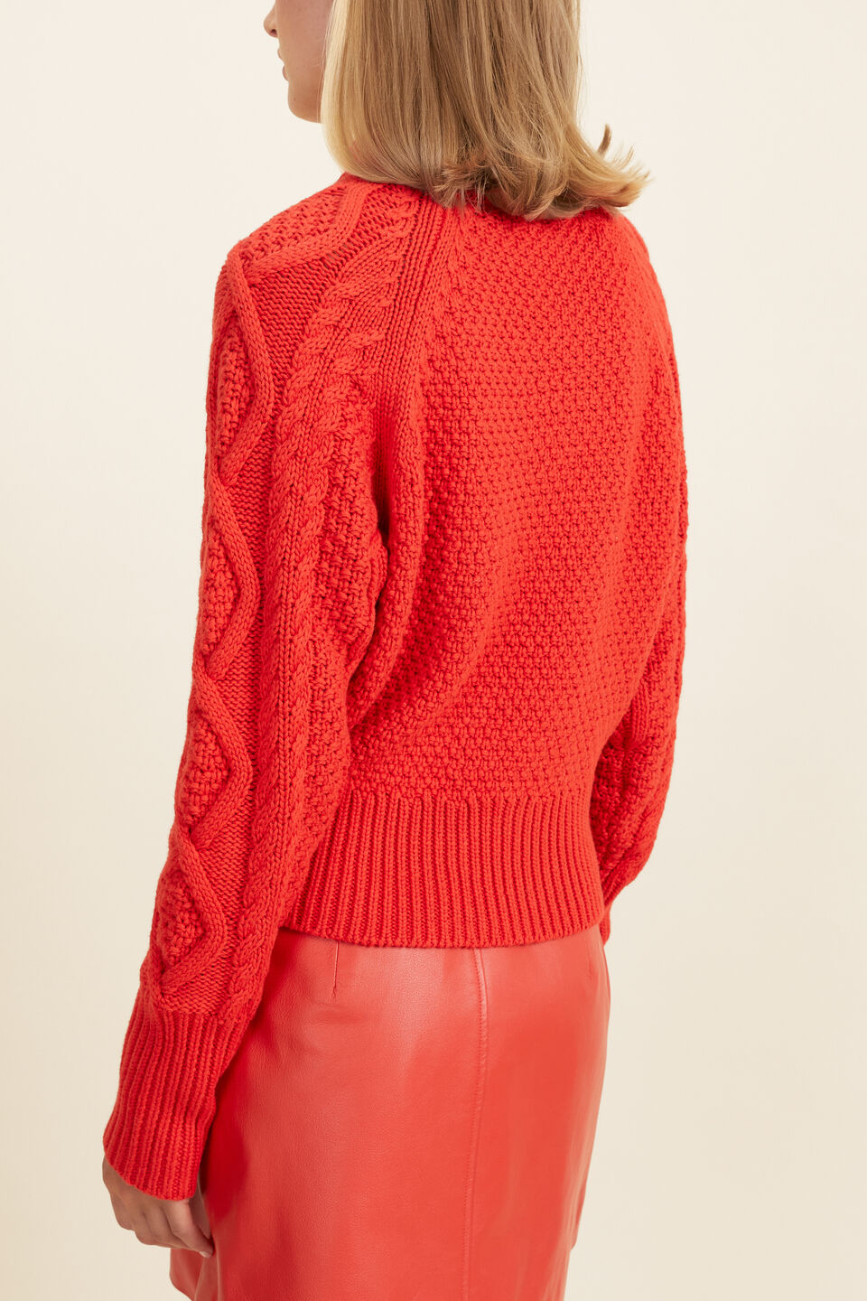 Crop Cable Sweater  Candy Red