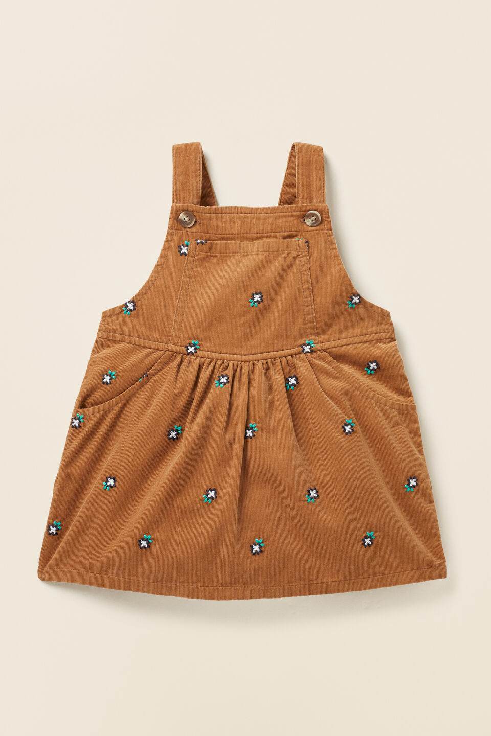 Embroidered Cord Pinafore  Caramel