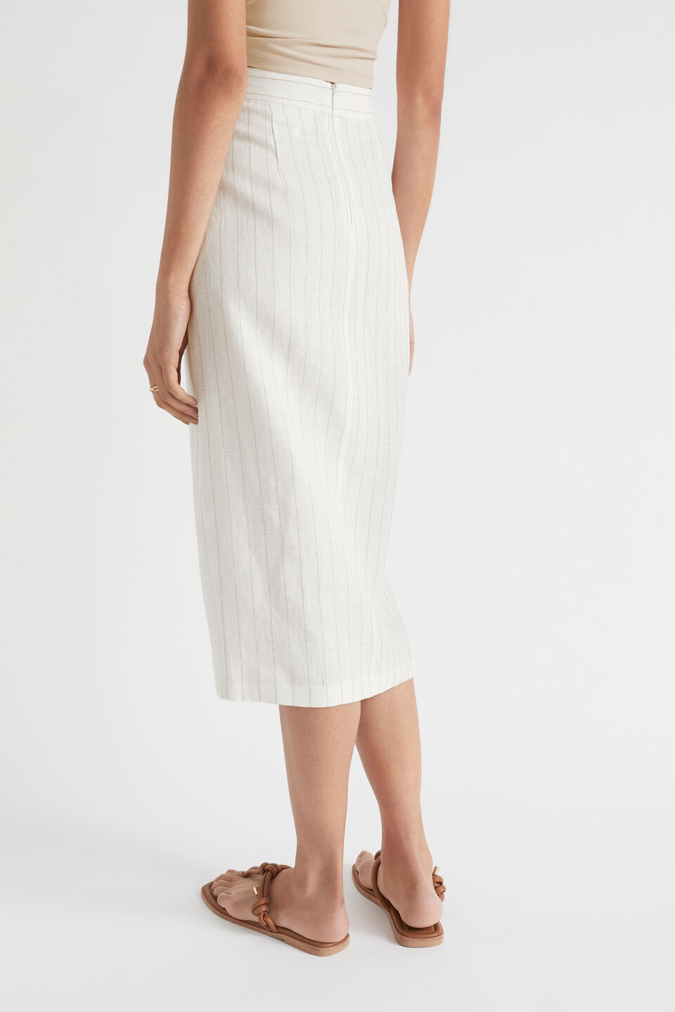 Linen Stripe Midi Skirt  Auburn Pinstripe