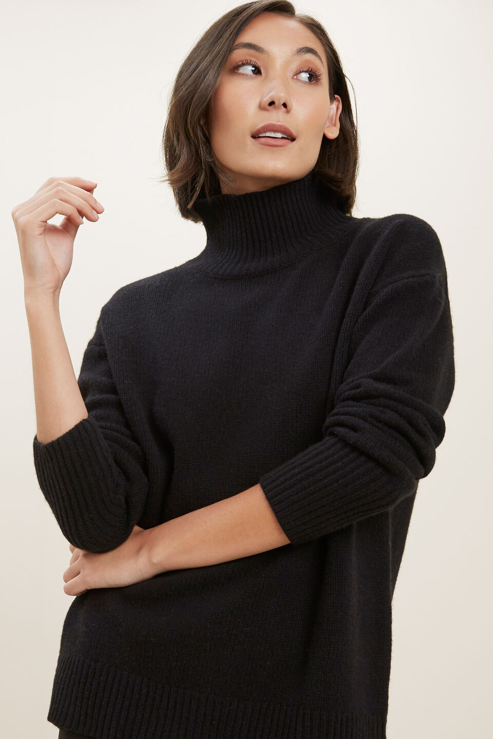 High Neck Wool Sweater  Black