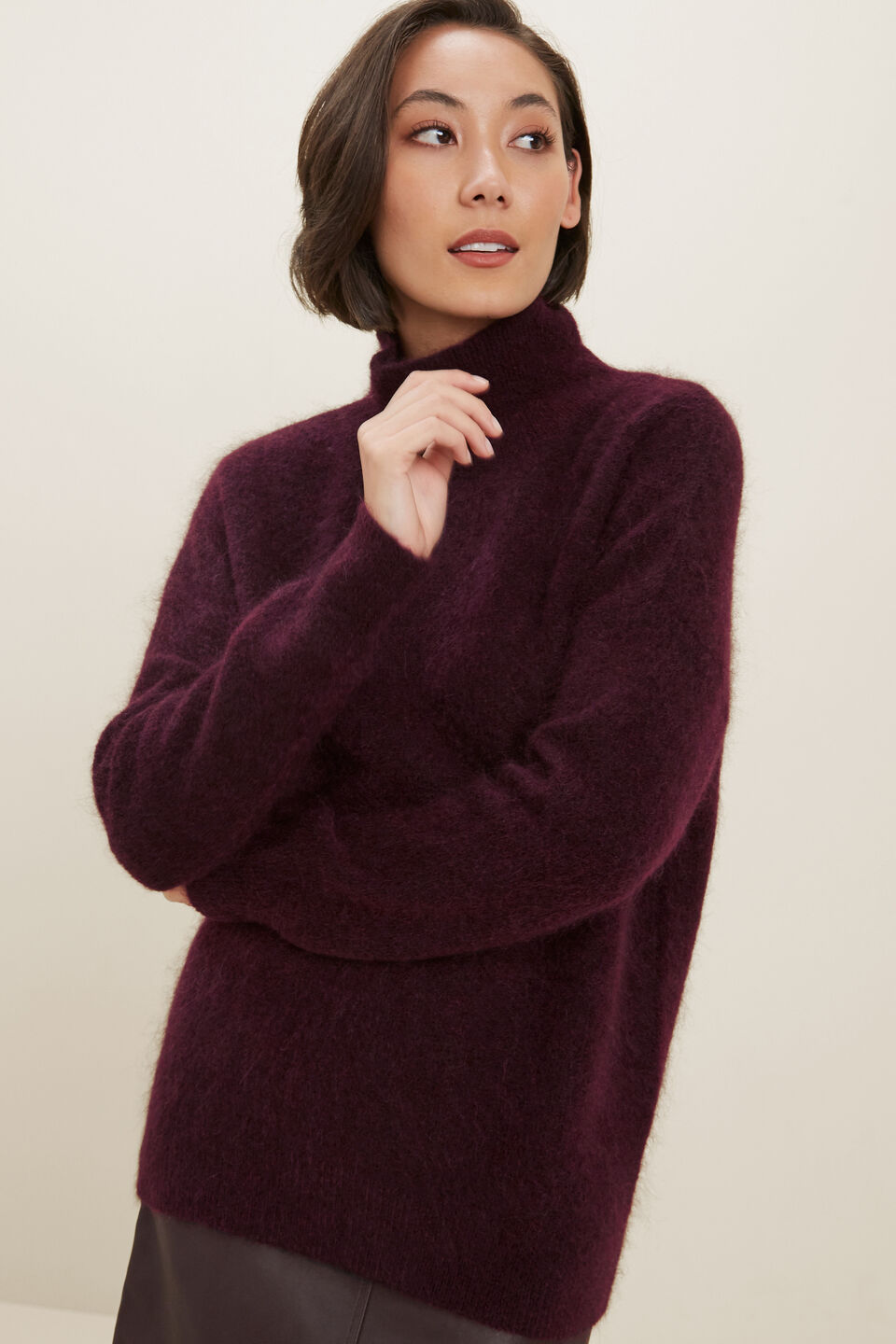 Mohair Roll Neck Sweater  Ruby Plum Marle
