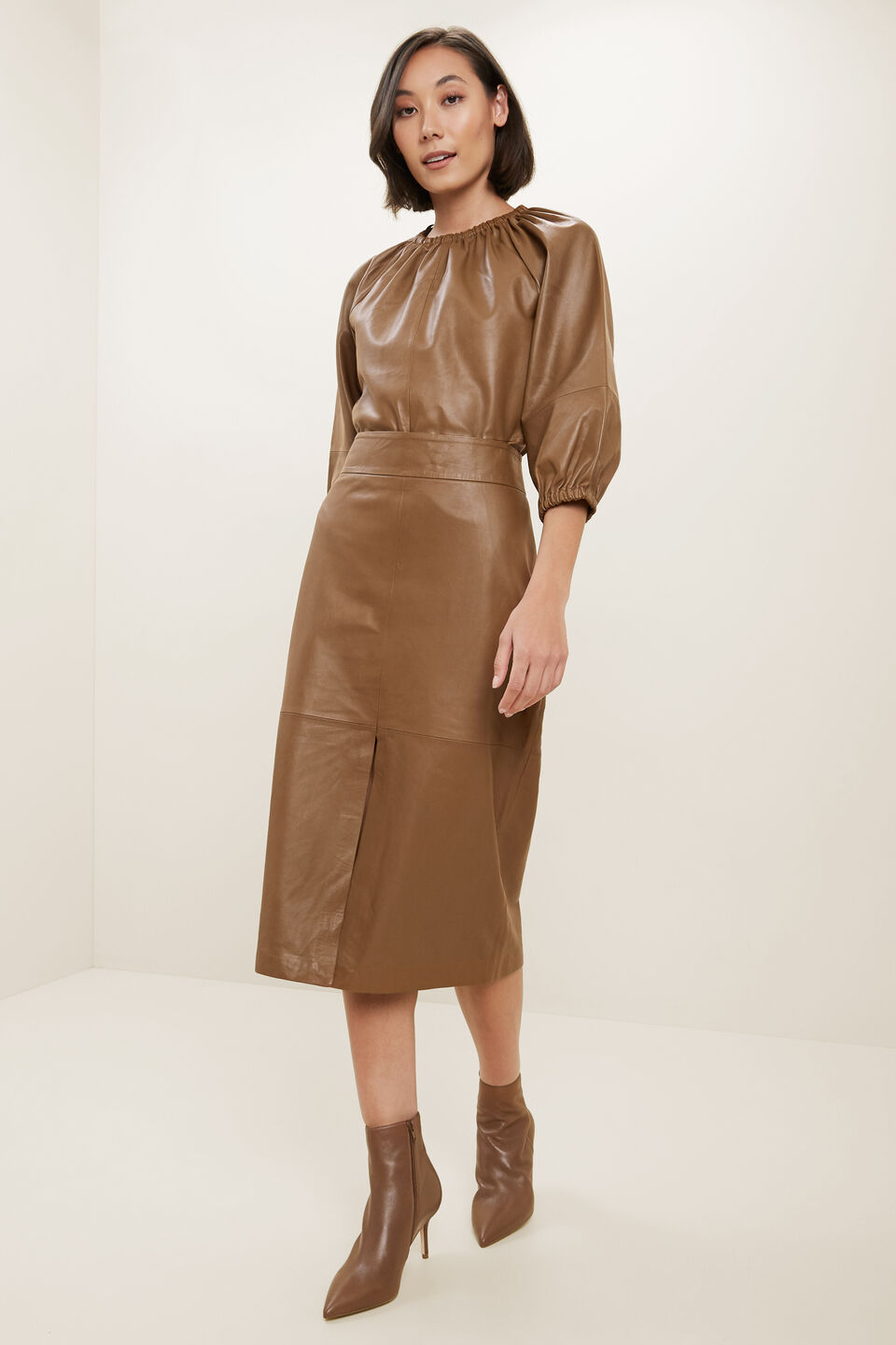 Leather Split Front Skirt  Molasses