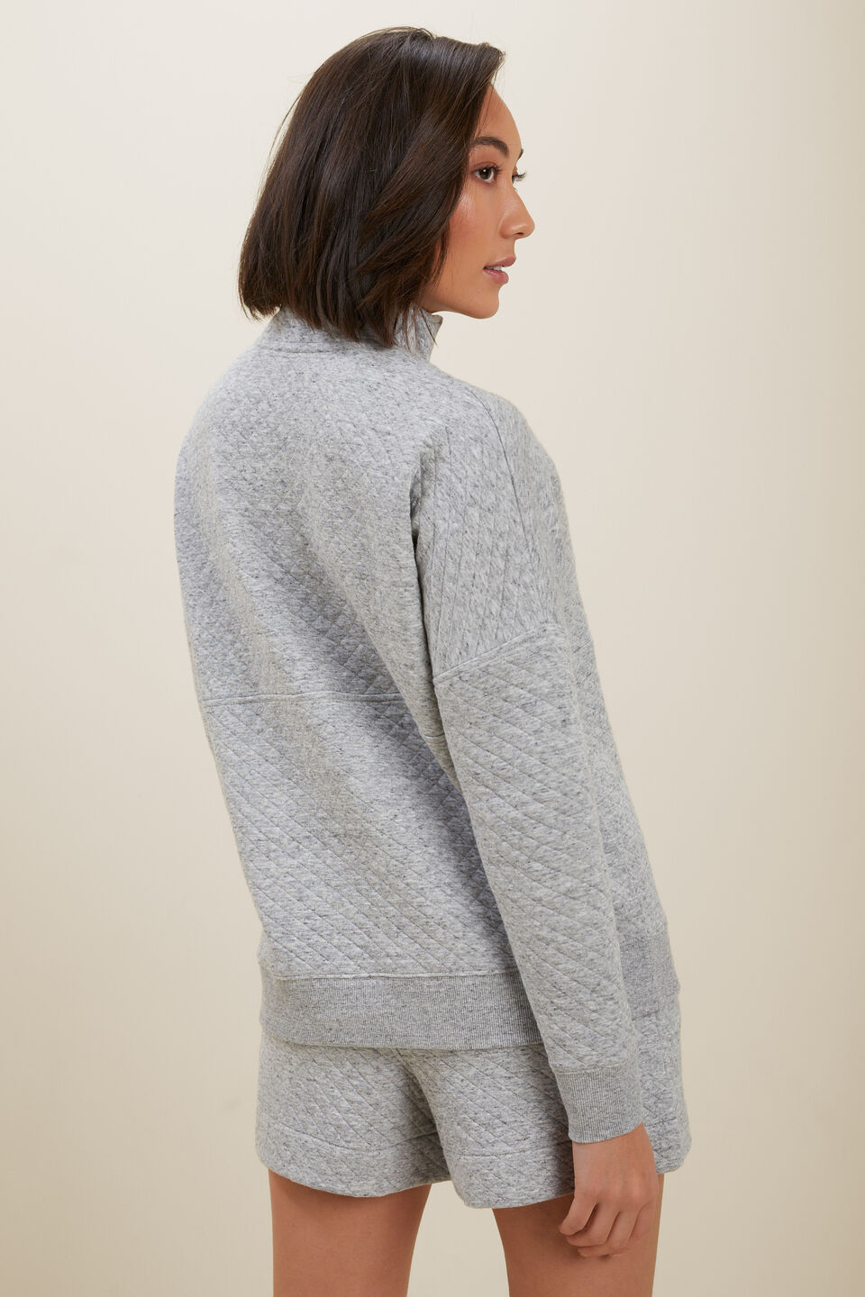 Diamond Quilted Sweater  Stormy Grey Marle