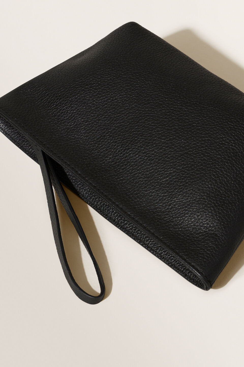 Leather Fold Detail Pouch  Black