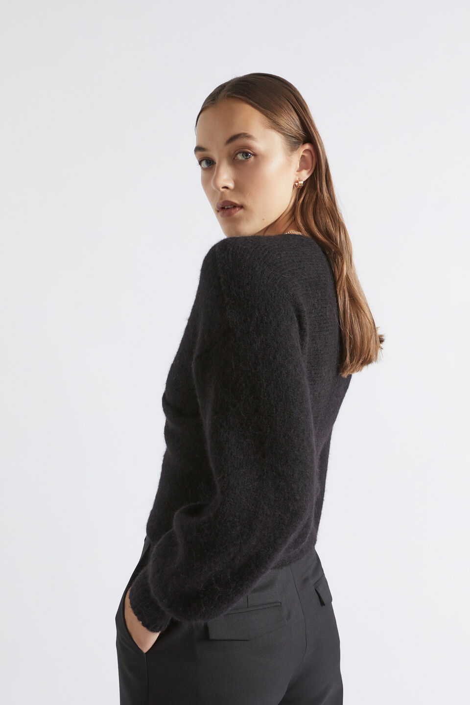 Wool Blend Wrap Sweater  Black