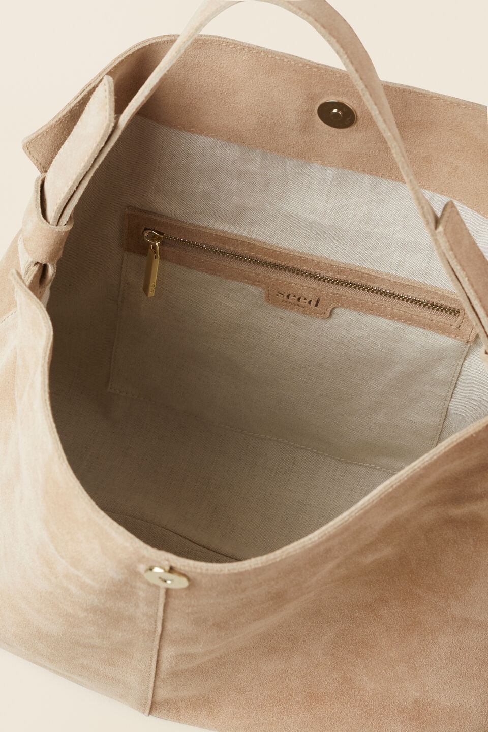 Leather Relaxed Shoulder Bag  Champagne Beige