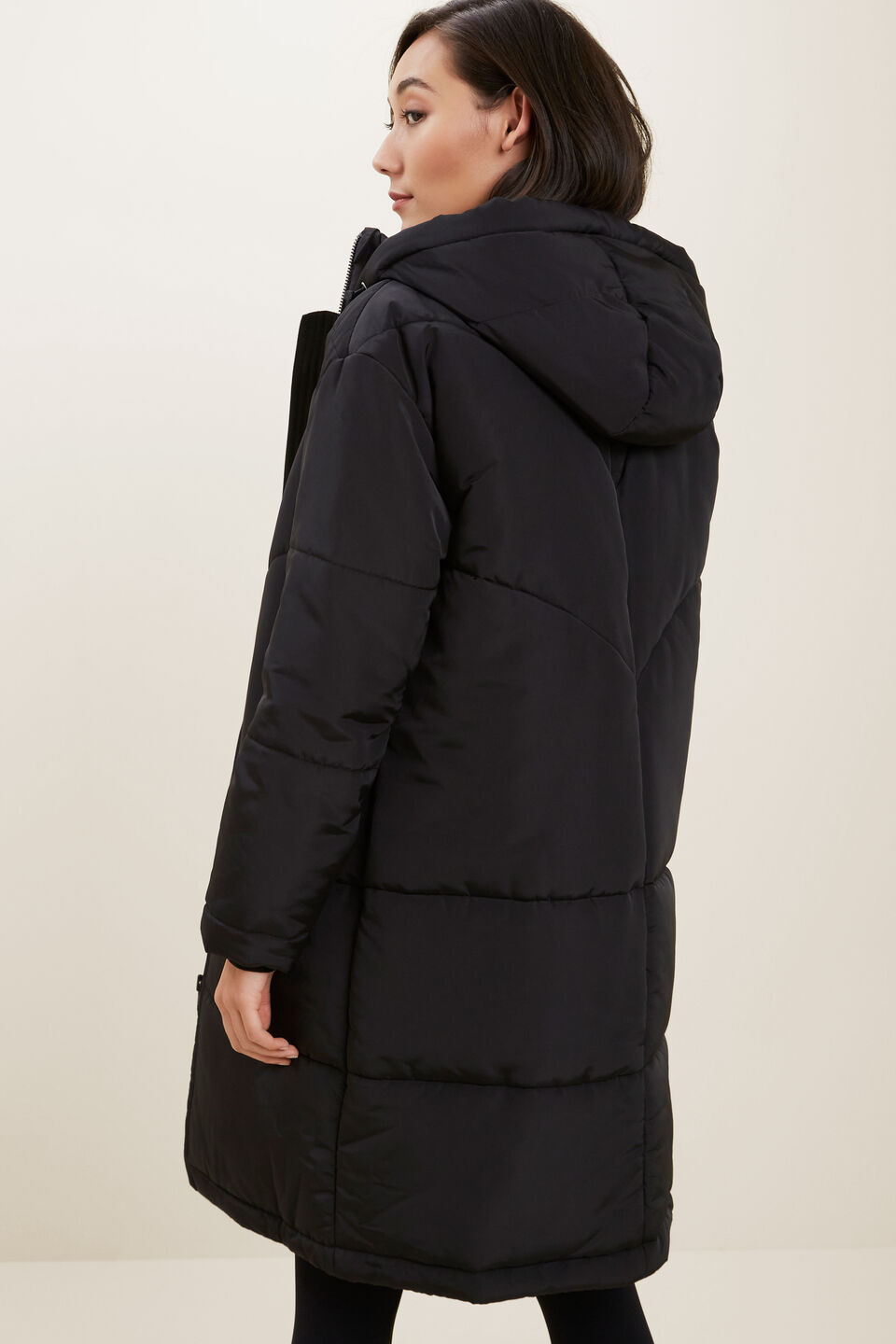 Longline Puffer Jacket  Black