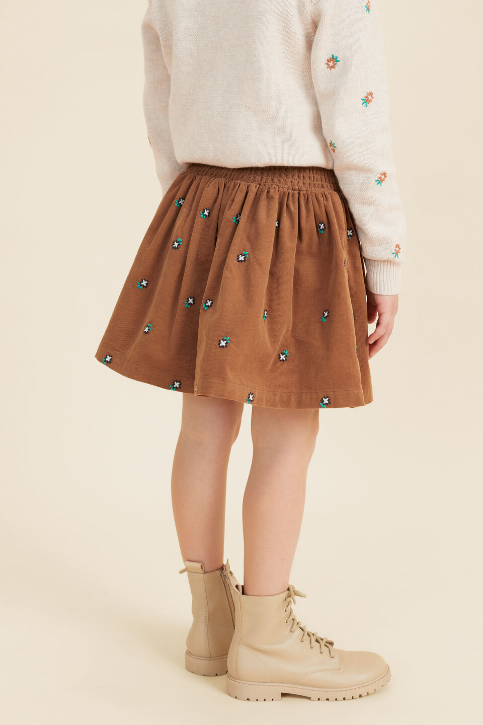 Embroidered Cord Skirt  Caramel