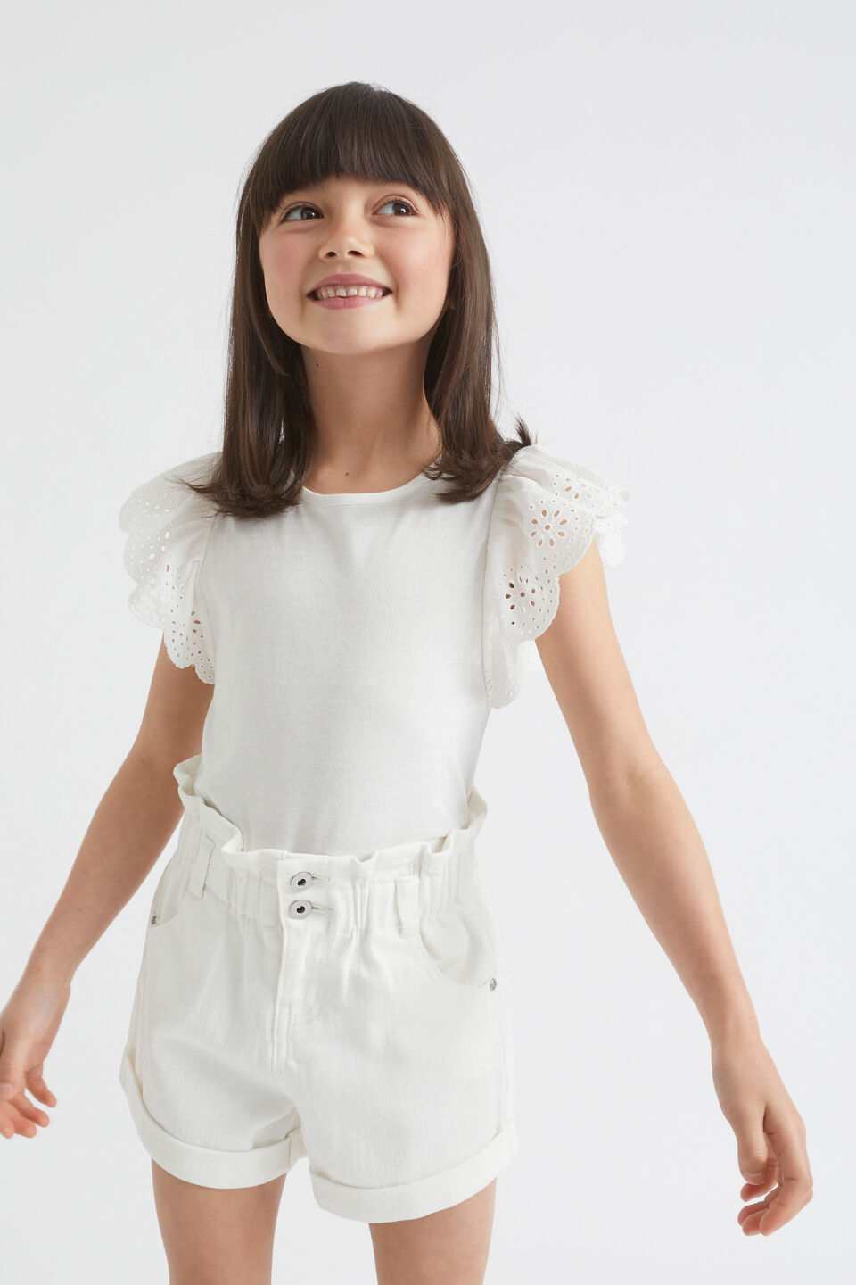 Broderie Frill Top  Vintage White
