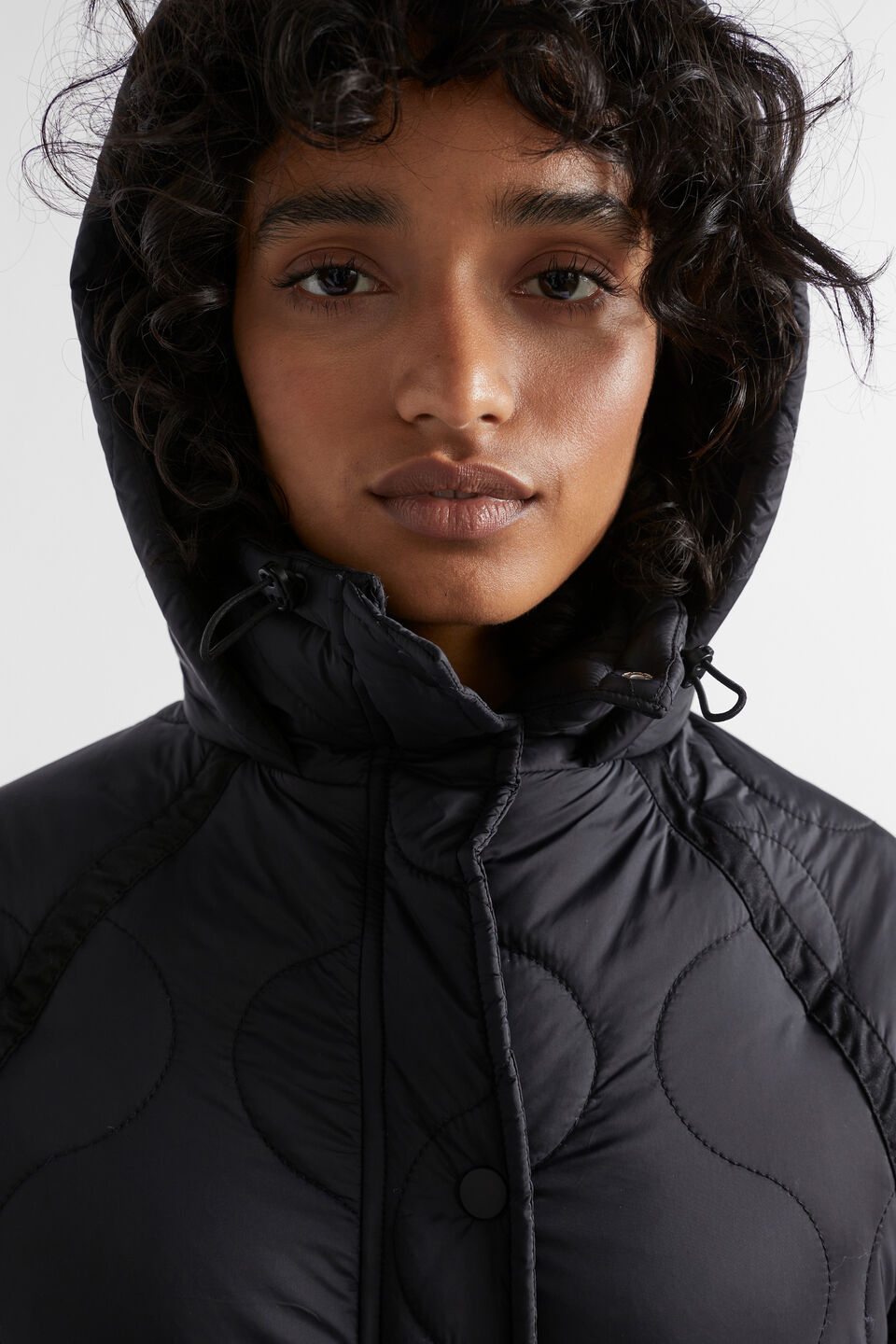 Longline Quilted Puffer Jacket  Black