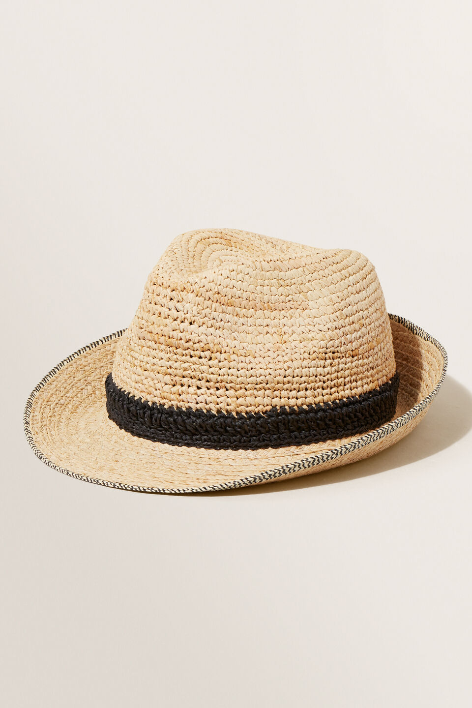 Contrast Raffia Panama Hat  Black Natural