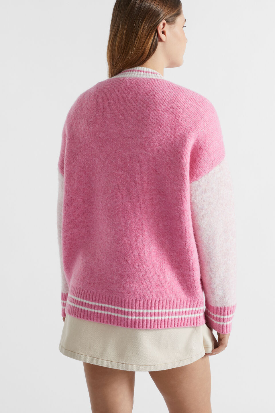 Varsity Knit Cardigan  Aurora Pink