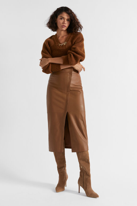 Leather Zip Front Wrap Skirt  Spice  hi-res