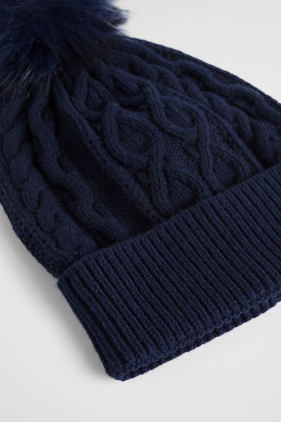 Cable Knit Beanie  Midnight Blue  hi-res