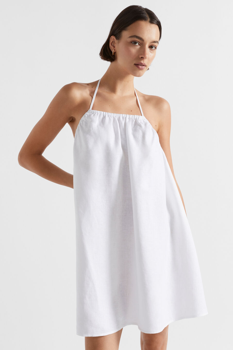 Linen Halter Mini Dress  Whisper White