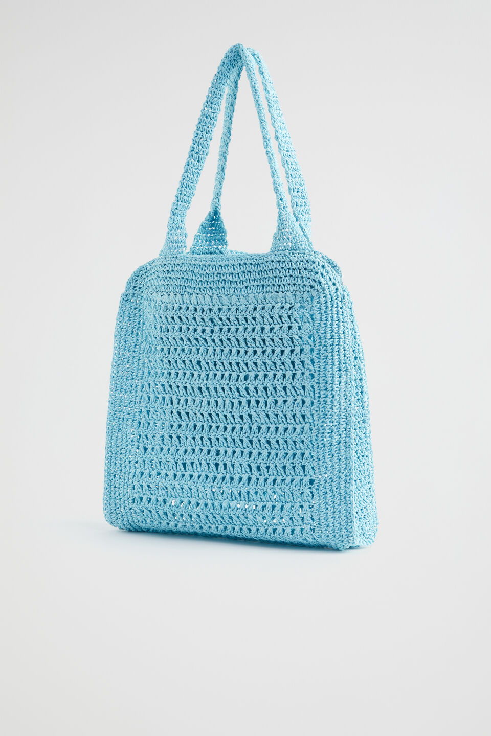 Crochet Straw Tote  Shimmer Blue