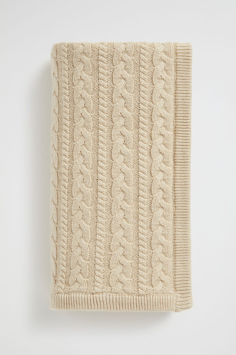 Core Cable Knitted Blanket  Neutral