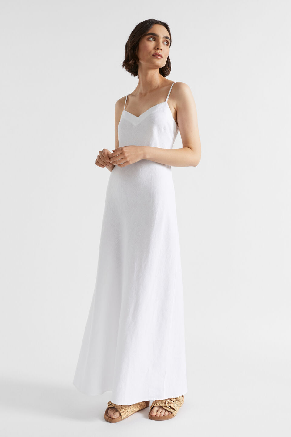 Core Linen Slip Maxi Dress  Whisper White