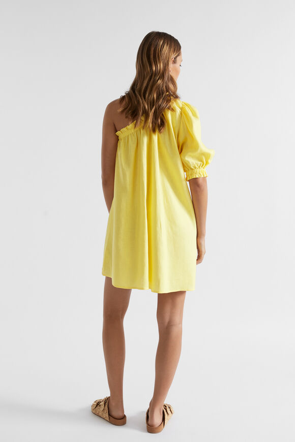 Linen One Shoulder Mini Dress  Lemon Drop  hi-res