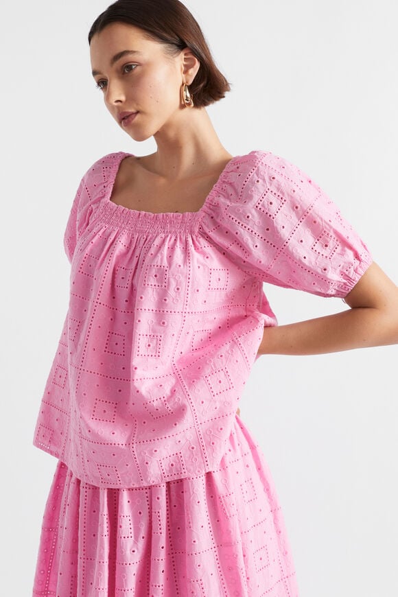 Broderie Square Neck Top  Pink Gin  hi-res
