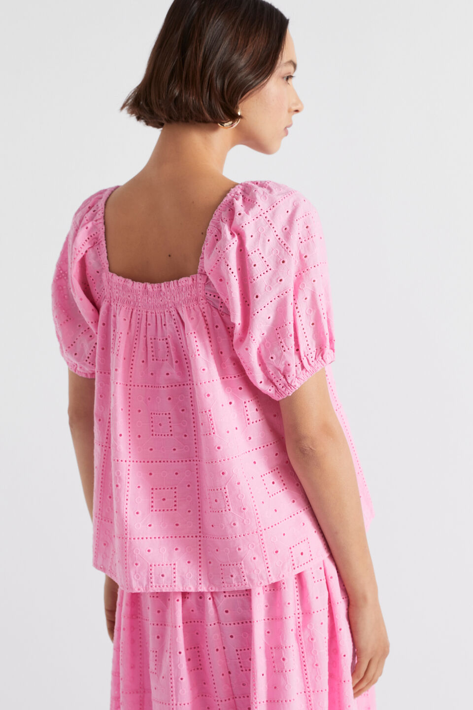 Broderie Square Neck Top  Pink Gin