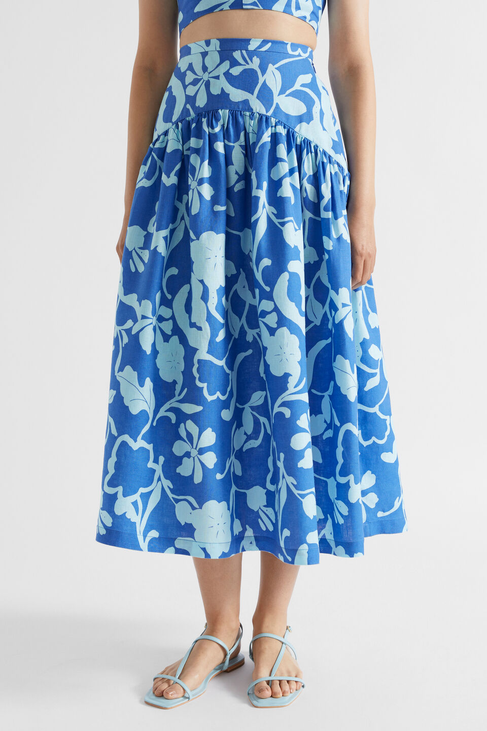 Linen Floral Midi Skirt Seed Heritage NZ