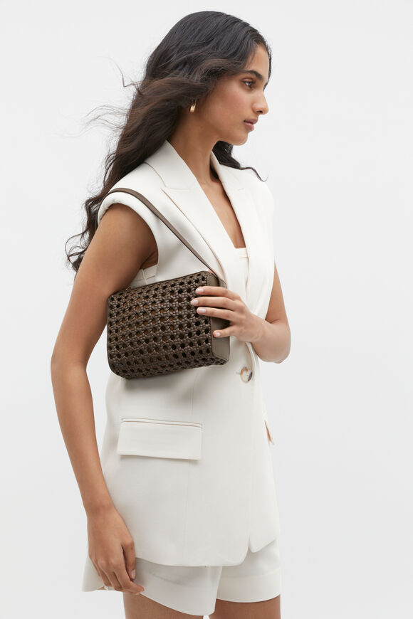Leather Woven Shoulder Bag  Affogato  hi-res
