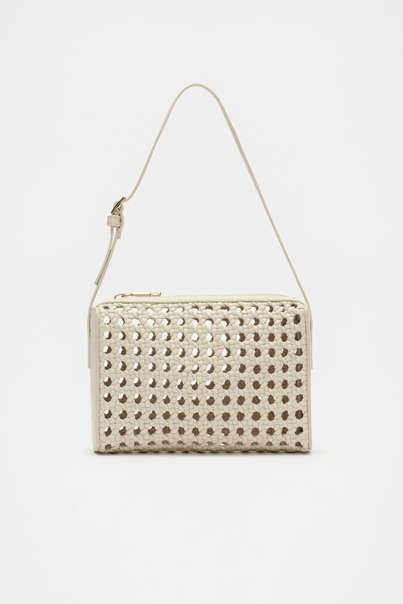 Leather Woven Shoulder Bag  Cream  hi-res