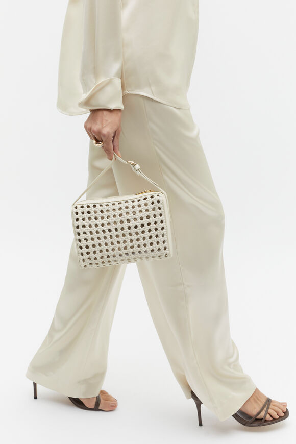 Leather Woven Shoulder Bag  Cream  hi-res