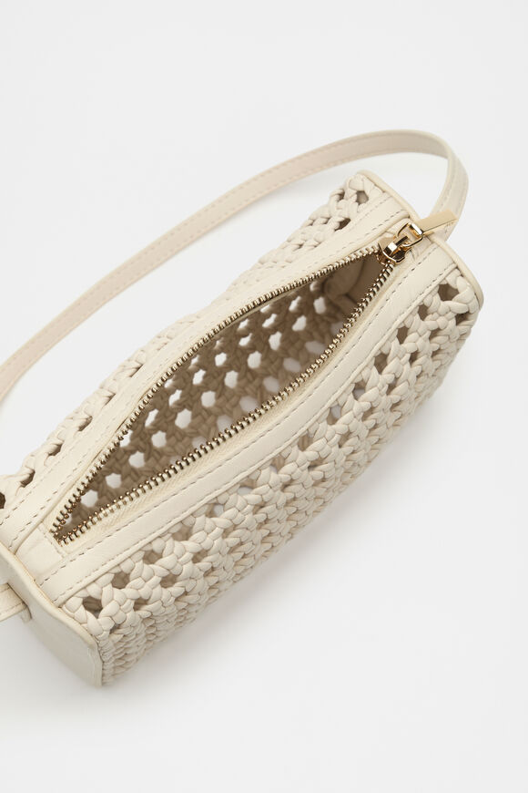 Leather Woven Shoulder Bag  Cream  hi-res