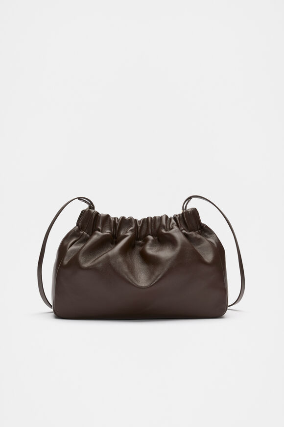 Leather Rouched Clutch  Dark Espresso  hi-res