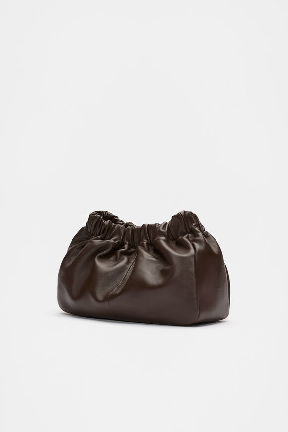 Leather Rouched Clutch  Dark Espresso  hi-res