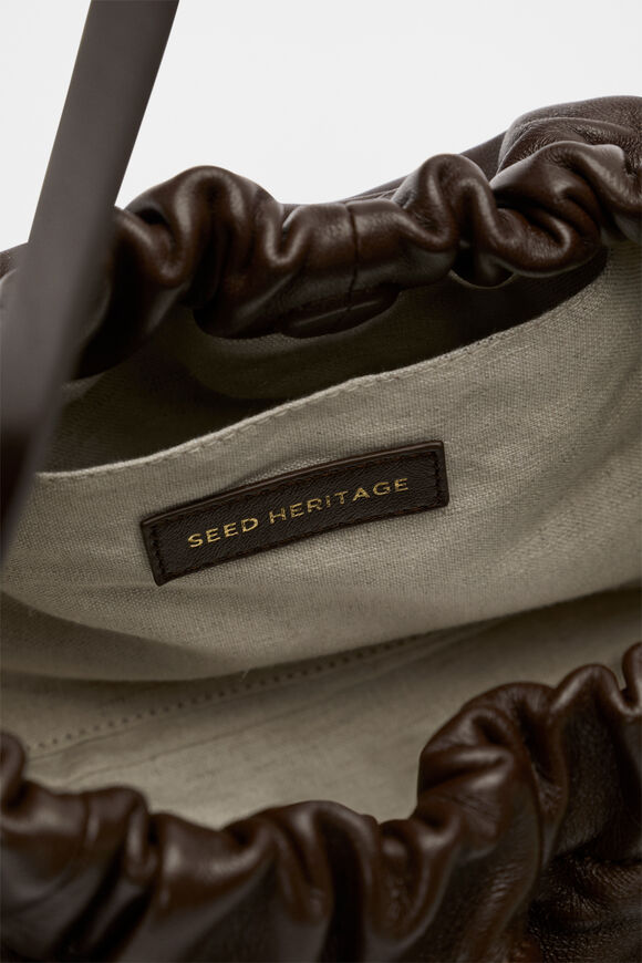 Leather Rouched Clutch  Dark Espresso  hi-res