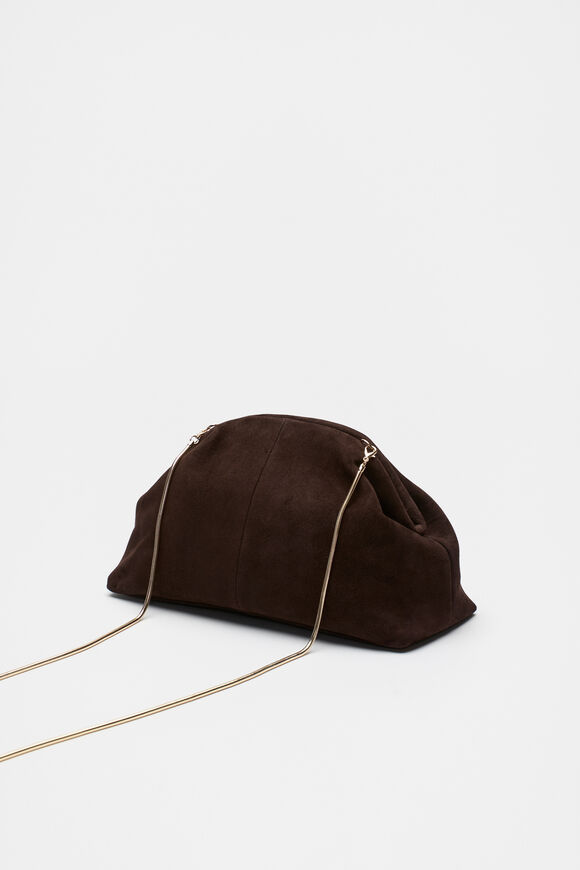 Suede Leather Rounded Clutch  Dark Espresso Suede  hi-res