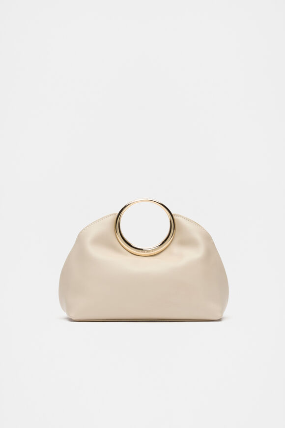 Leather Ring Detail Clutch  Oat  hi-res