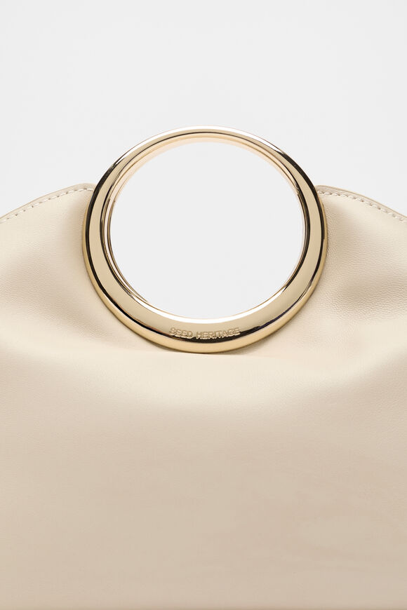 Leather Ring Detail Clutch  Oat  hi-res