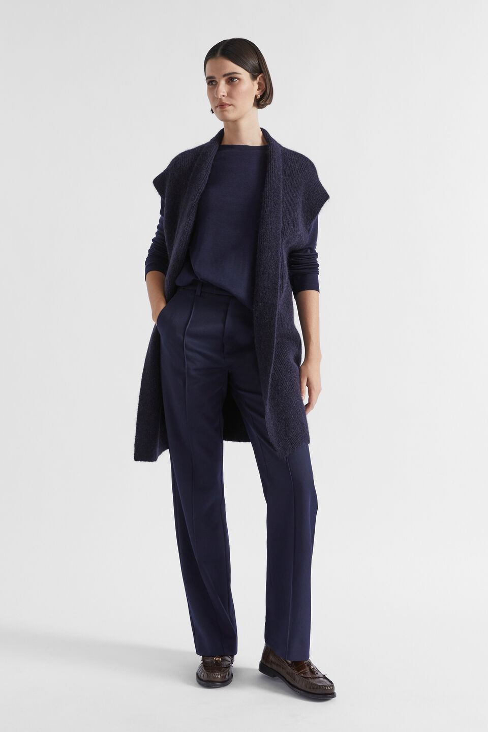 Fluffy Rib Knit Gilet  Midnight Sky