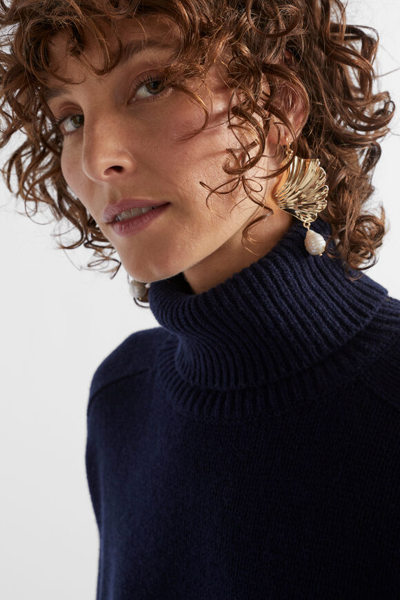 Fan Pearl Earring  Gold  hi-res