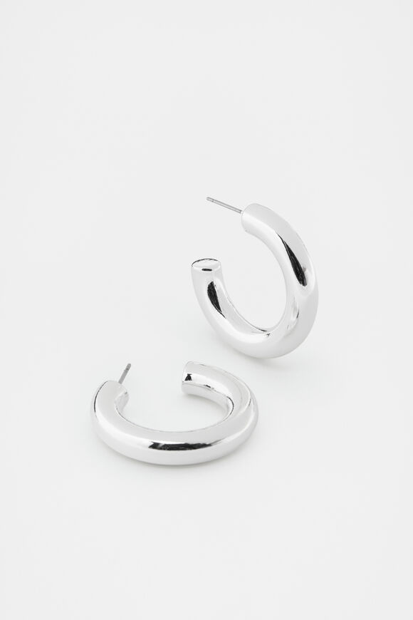 Mid Solid Hoops  Silver  hi-res