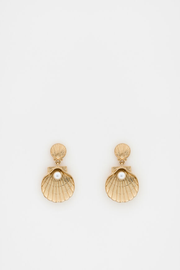 Shell Pearl Earring  Gold  hi-res