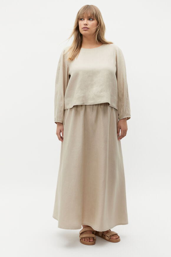 Linen Balloon Sleeve Top  Cool Sand  hi-res
