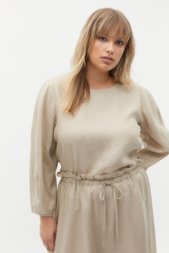 Linen Balloon Sleeve Top  Cool Sand  hi-res