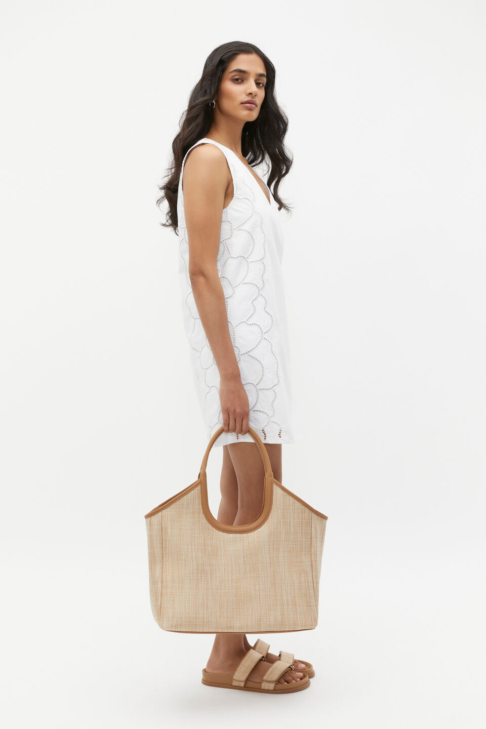 Textured Open Tote  Caramel