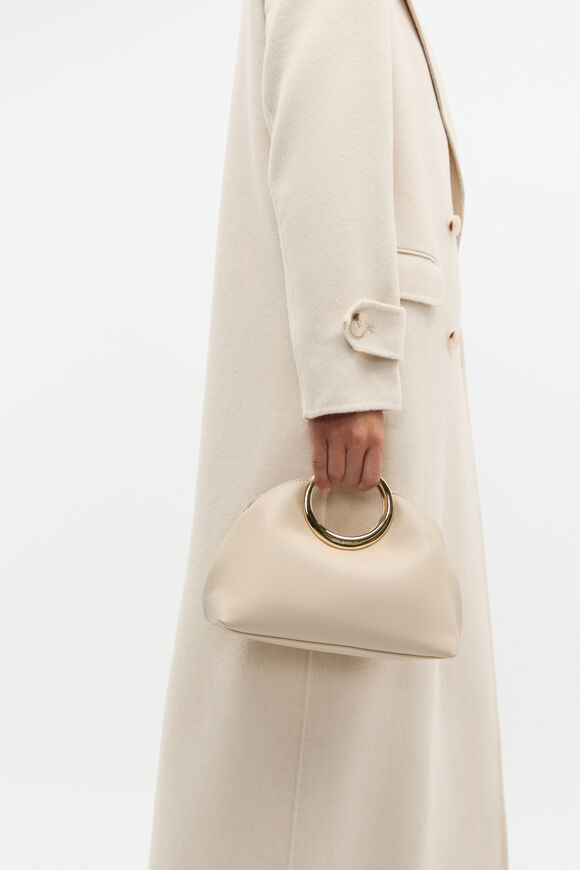 Leather Ring Detail Clutch  Oat  hi-res