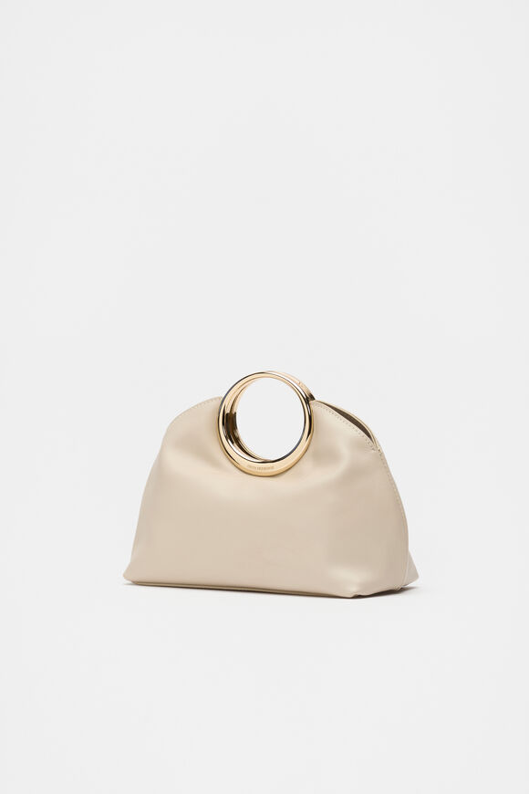 Leather Ring Detail Clutch  Oat  hi-res
