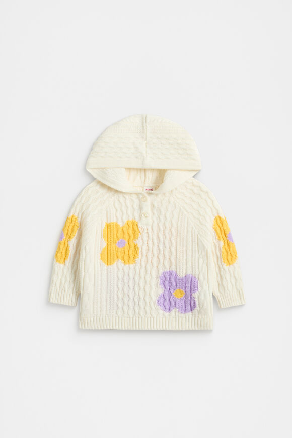 Flower Cable Poncho  Classic Cream  hi-res