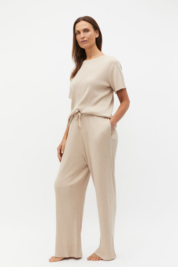 Ribbed Short Sleeve Tee And Pant PJ Set  Nougat Marle  hi-res