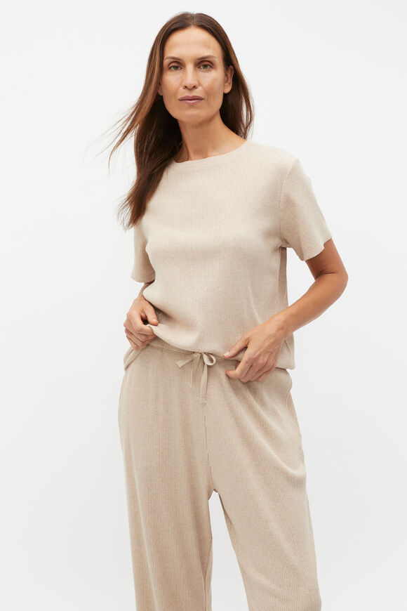 Ribbed Short Sleeve Tee And Pant PJ Set  Nougat Marle  hi-res