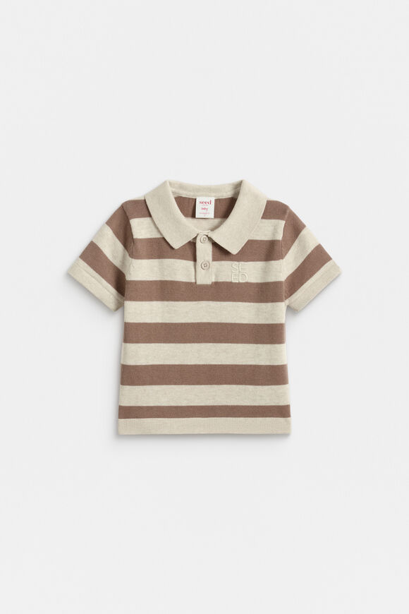 Stripe Knit Polo  Oat Marle  hi-res