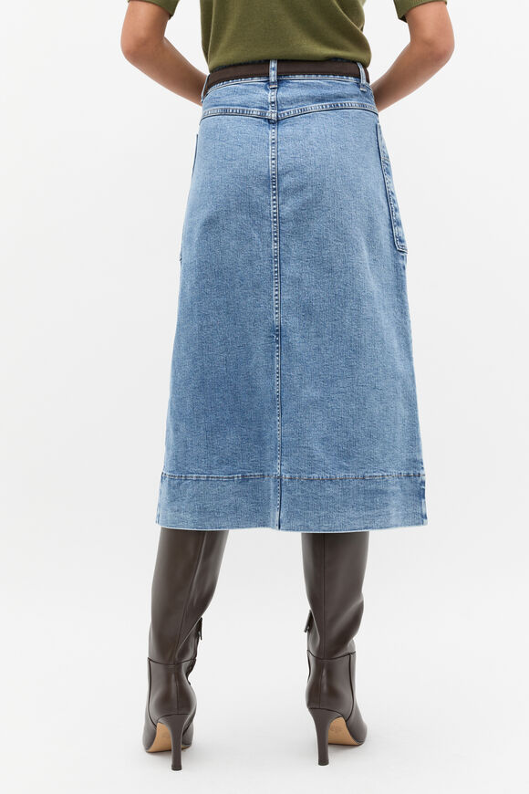 Denim Midi A Line Skirt  Mist Blue Wash  hi-res